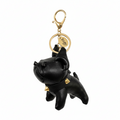 BULLDOG PUPPY KEYCHAIN CHARM FAUX LEATHER BLACK