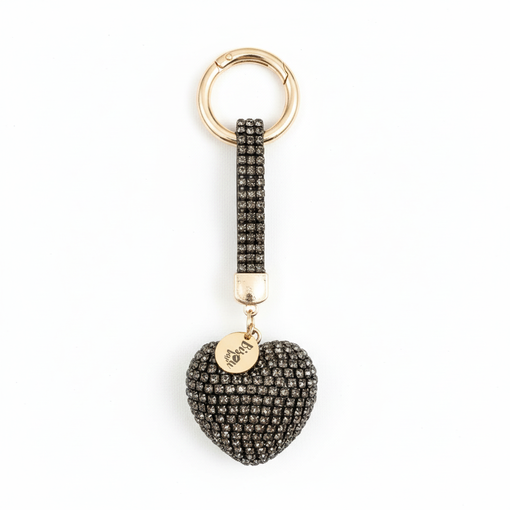 CRYSTAL HEART KEYCHAIN CHARM BLACK