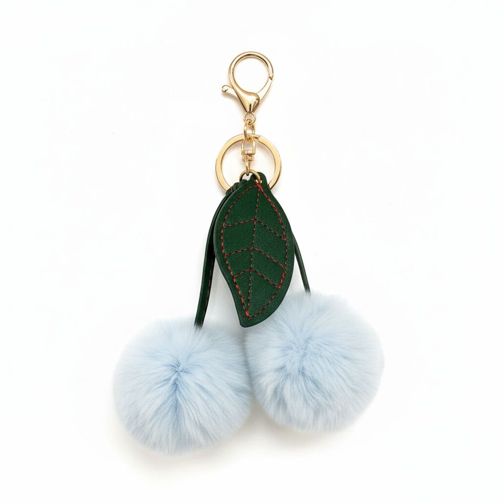 FLUFFY CHERRY LEAF KEYCHAIN BLUE