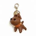 BULLDOG PUPPY KEYCHAIN CHARM FAUX LEATHER BROWN