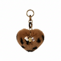 FLUFFY HEART KEYCHAIN CHARM SPOTTED BROWN