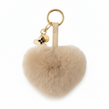FLUFFY HEART KEYCHAIN CHARM BEIGE