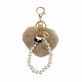 FLUFFY HEART WITH PEARL KEYCHAIN CHARM LIGHT BROWN