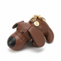 DACHSHUND DOG KEYCHAIN CHARM FAUX LEATHER BROWN