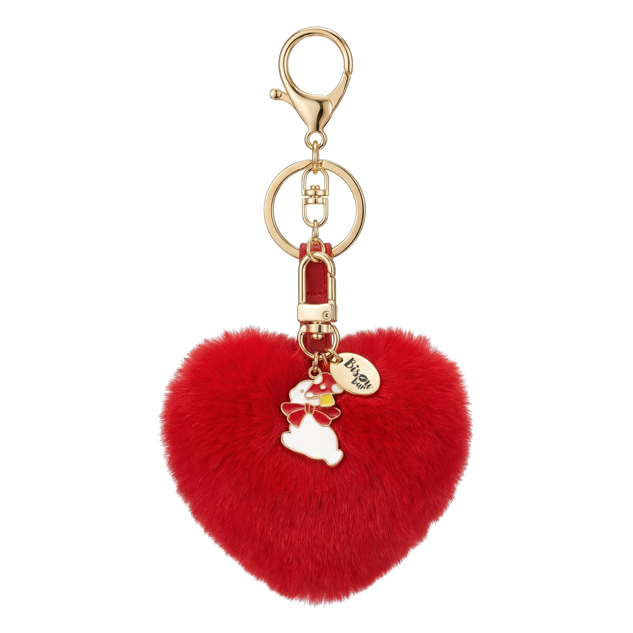 WHIMSICAL WOODLAND BUNNY WITH A PLUSH HEART KEY CHAIN CHARM