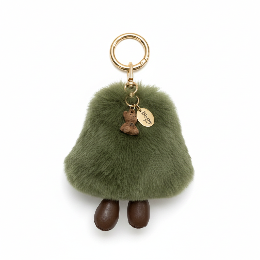 FLUFFY DOLL KEYCHAIN AND CHARM OLIVE GREEN