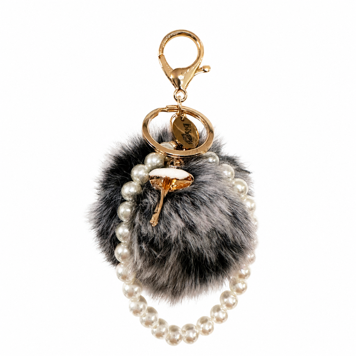 FLUFFY BALL PEARL BALLERINA KEYCHAIN CHARM GREY