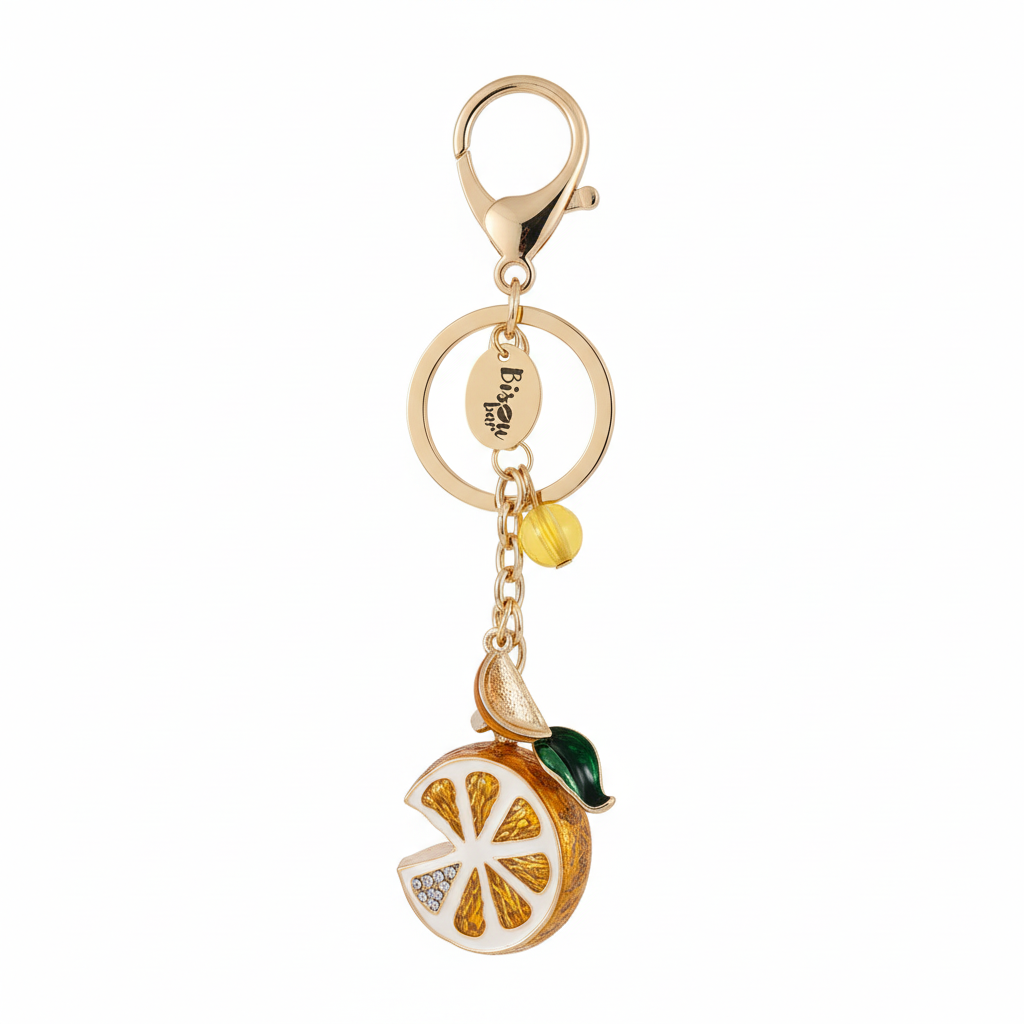 SPARKLING ORANGE FRUIT SLICED KEYCHAIN CHARM ORANGE
