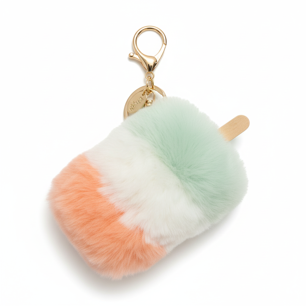 FLUFFY ICE CREAM BAR KEYCHAIN LIGHT GREEN WHITE ORANGE