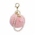 FLUFFY BALL WITH PEARL BALLERINA KEYCHAIN CHARM PINK