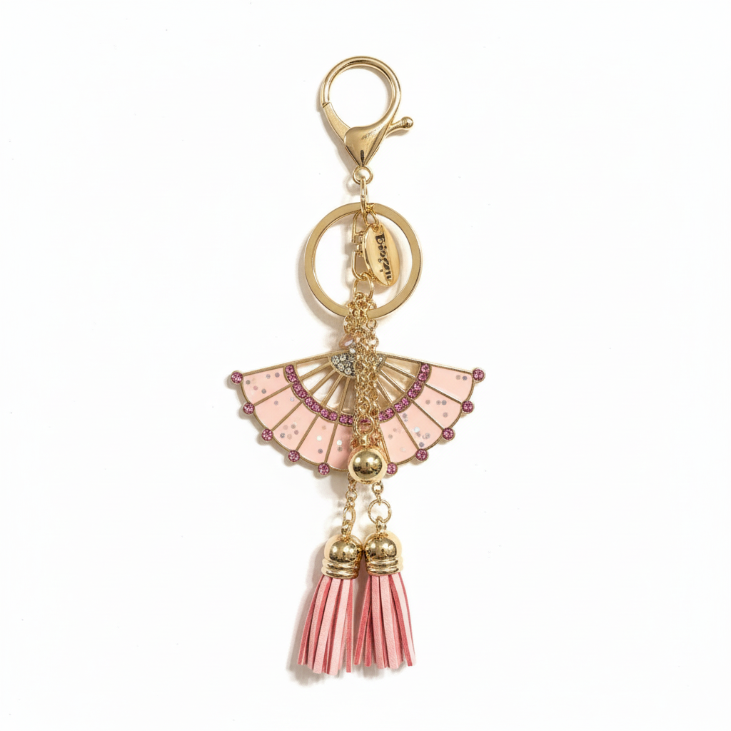 FOLDING FAN TASSEL KEYCHAIN CHARM PINK