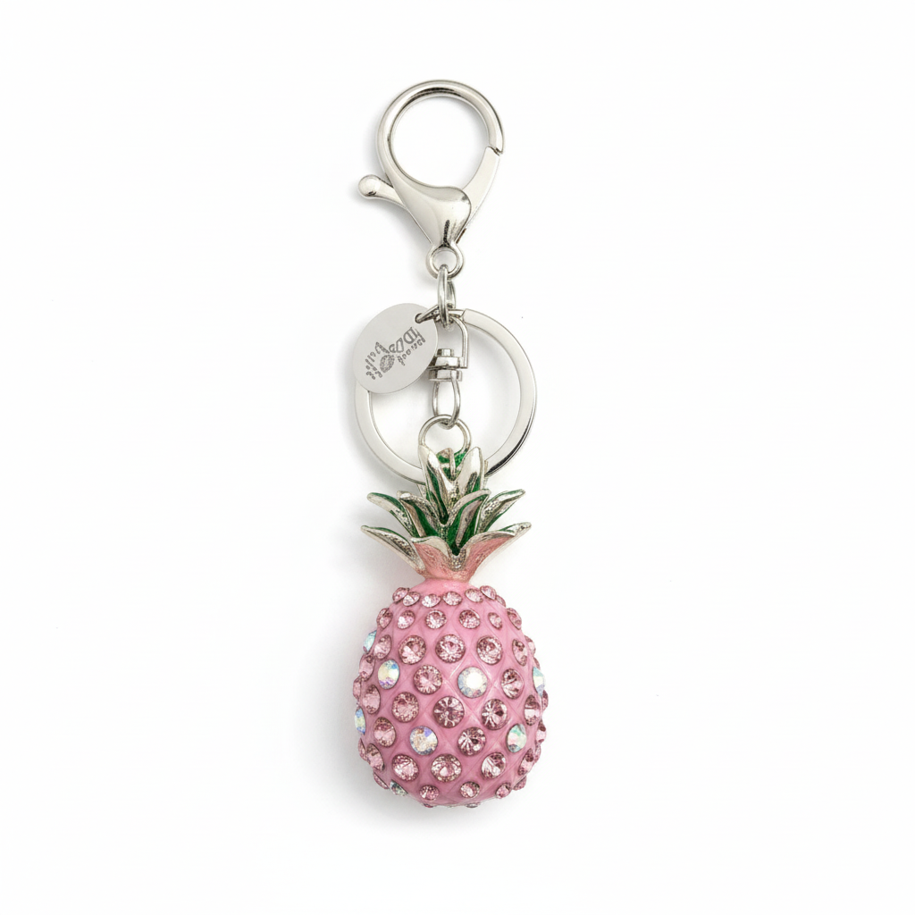 SPARKLING CRYSTAL PINEAPPLE KEYCHAIN CHARM PINK