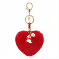 FLUFFY HEART KEYCHAIN WITH BOWED BUNNY CHARM RED