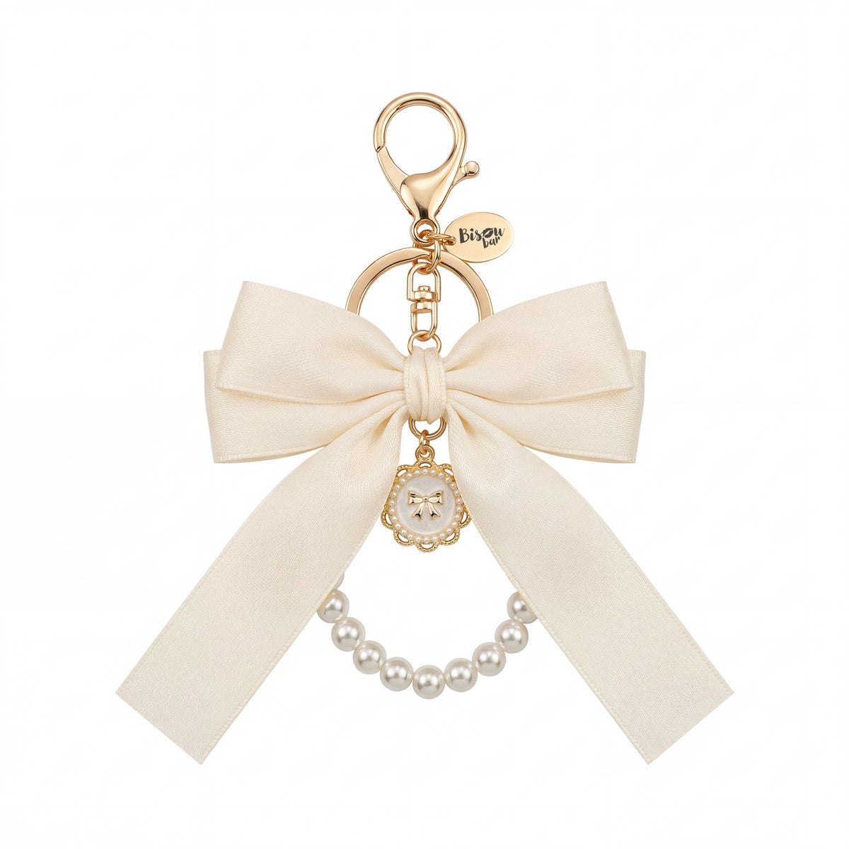 BOW AND PEARL KEYCHAIN CHARM IVORY WHITE
