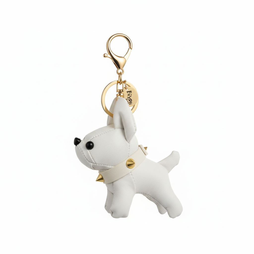 BULLDOG PUPPY KEYCHAIN CHARM WHITE
