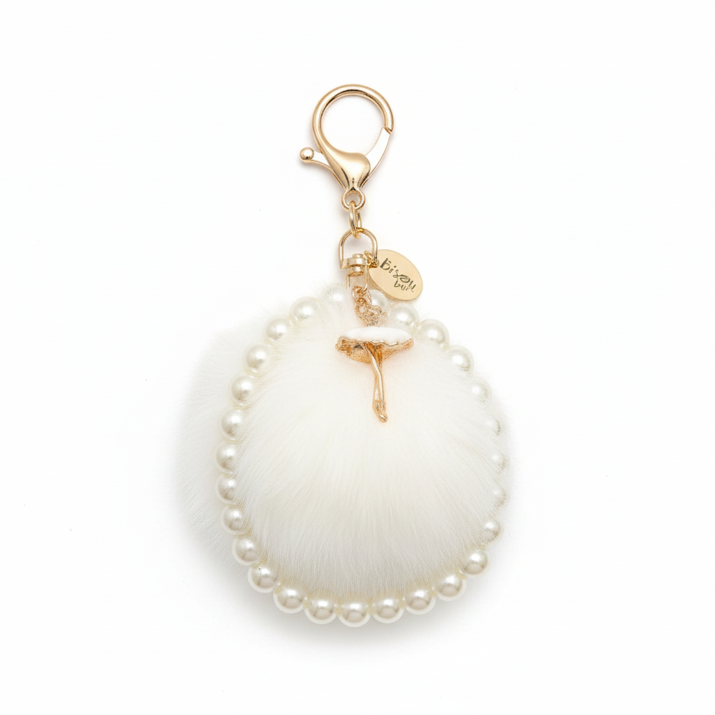 FLUFFY PEARL BALLERINA KEYCHAIN CHARM WHITE